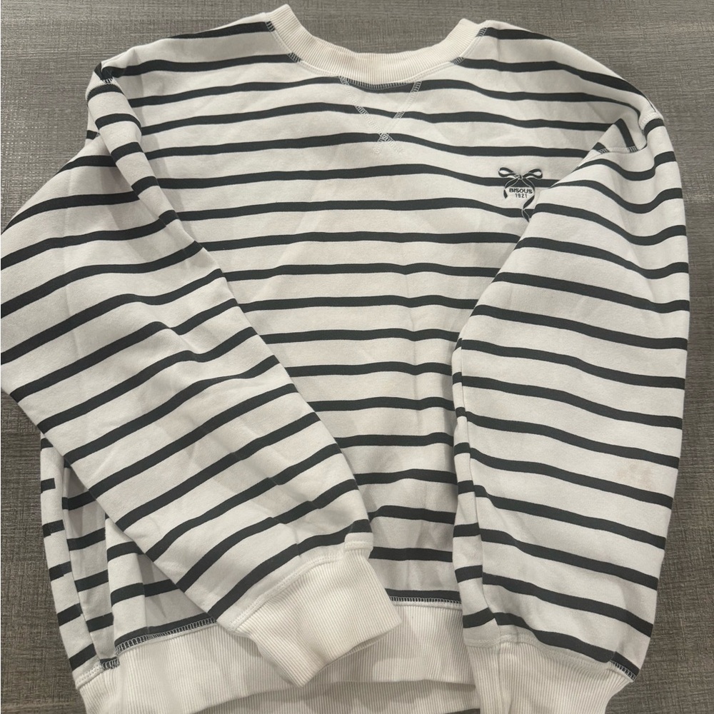 H&M Black and White Striped Crewneck Sweater